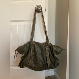 Joelle Hawkins Large Leather Army Green Shoulder & Crossbody Bag.